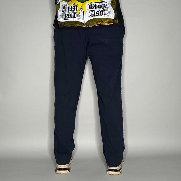 Nike Sweatpants Navy Blue Cotton White Swoosh Baggy Wide Leg - Picture 3 of 4